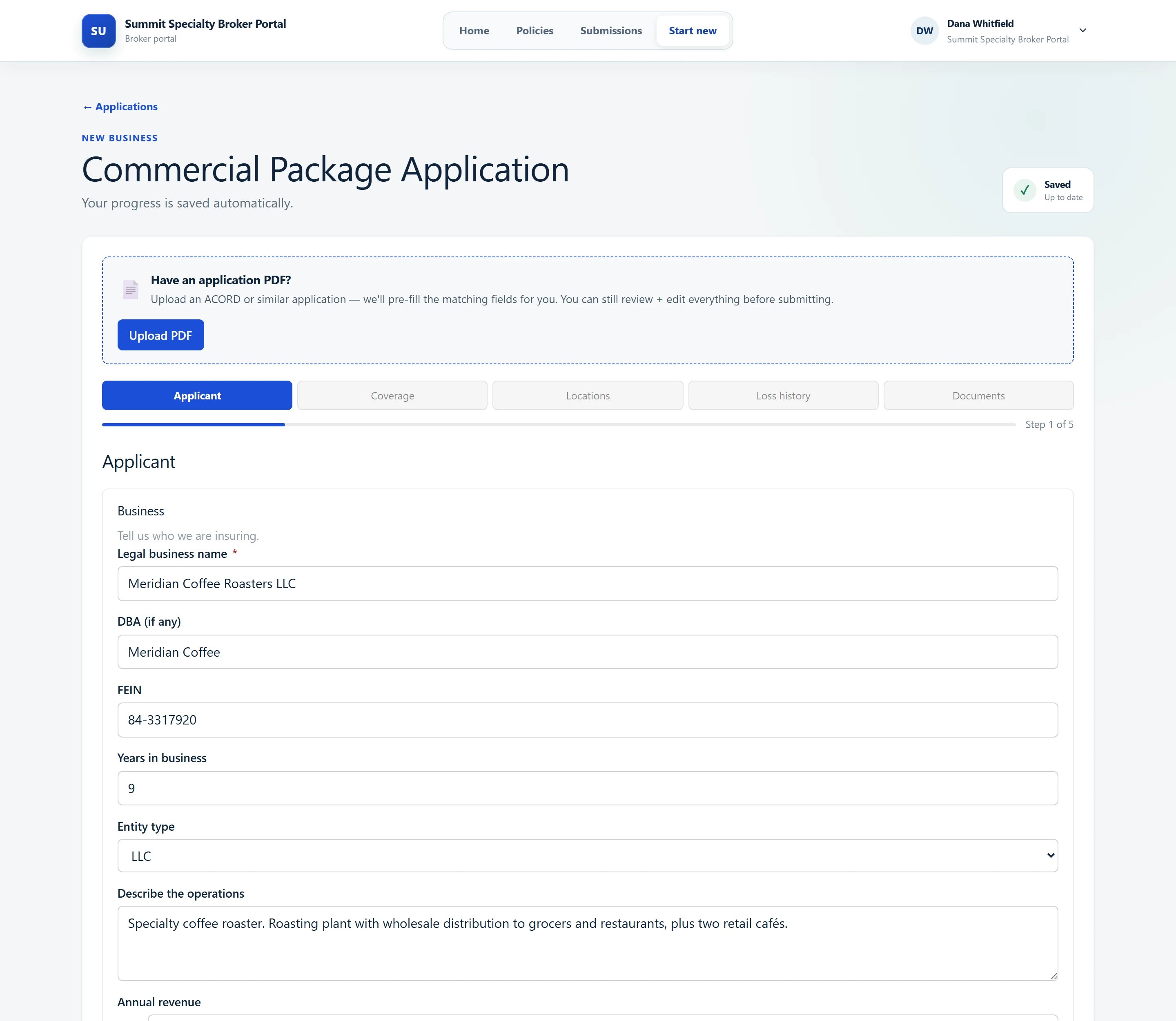 The broker portal quote form