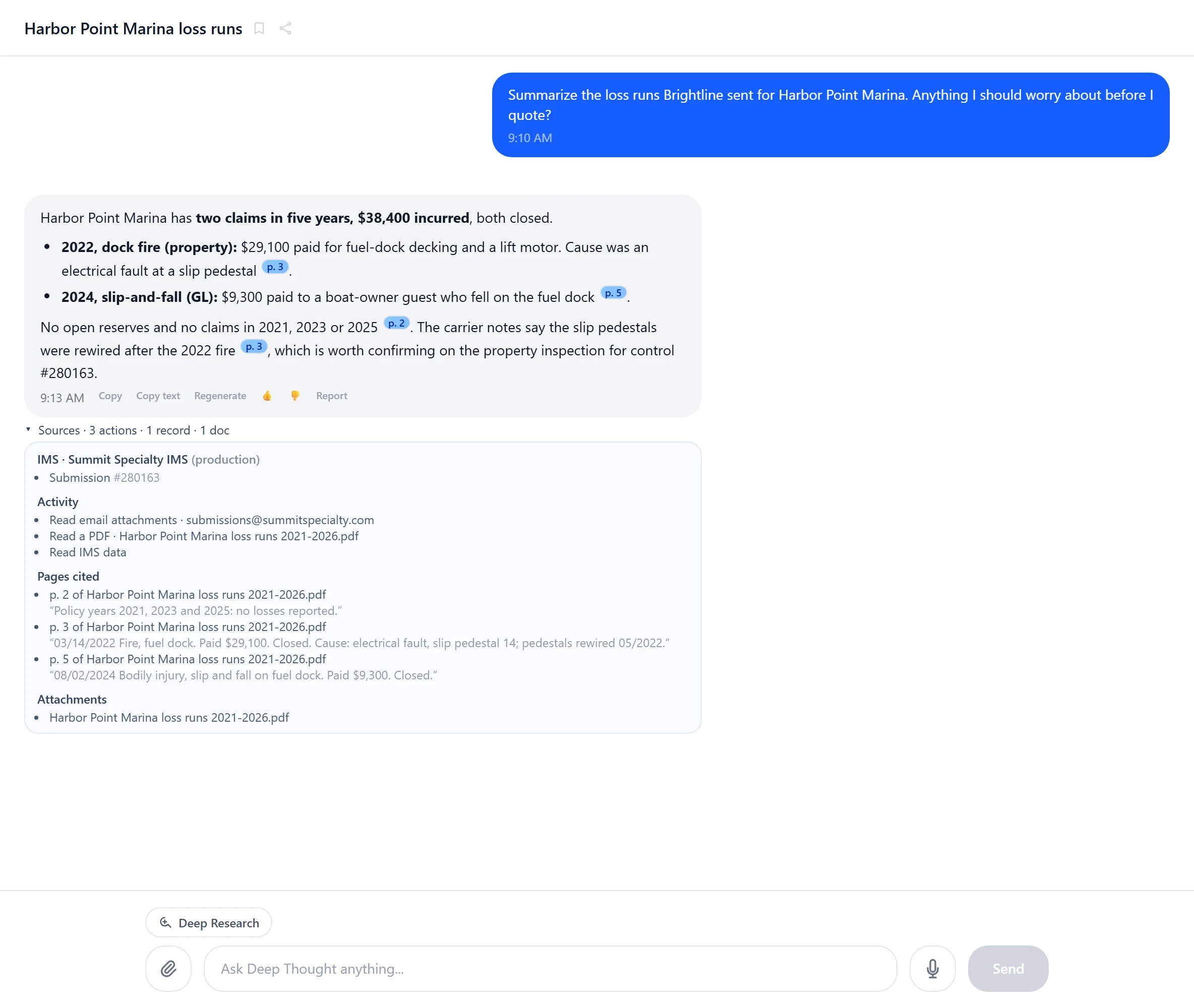 An answer with its sources open